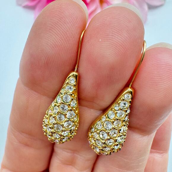 Vintage Swarovski Pave Teardrop Earrings Gold Filled Earwires Swan Signed Bridal - Picture 7 of 13